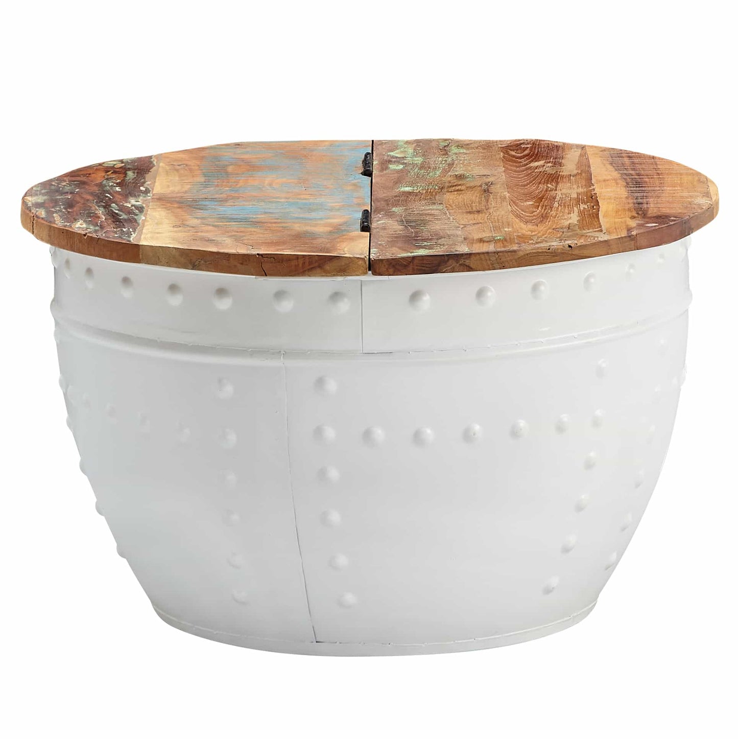 Couchtisch Mango 60x36x60 cm Massivholz Metall Weiß Industrial Rund