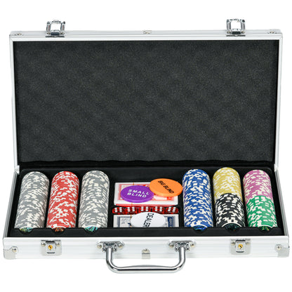 SPORTNOW Pokerkoffer Set 300 Chips 11,5g Komplett Pokerset mit Schloss 2 Decks 5 Würfeln Dealer Blind Buttons in Silber   Aosom.de