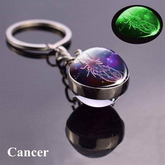 12 Konstellation Leuchtender Schlüsselanhänger Glaskugel Anhänger Sternzeichen Schlüsselanhänger Schlüsselanhänger Halter Männer Frauen Geburtstagsgeschenk Cancer blau