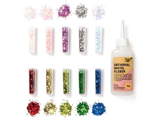 Folia BIO Glitter-Set »Flocken«, 10 Dosen, sortiert, inkl. Deko-Kleber, 90 g