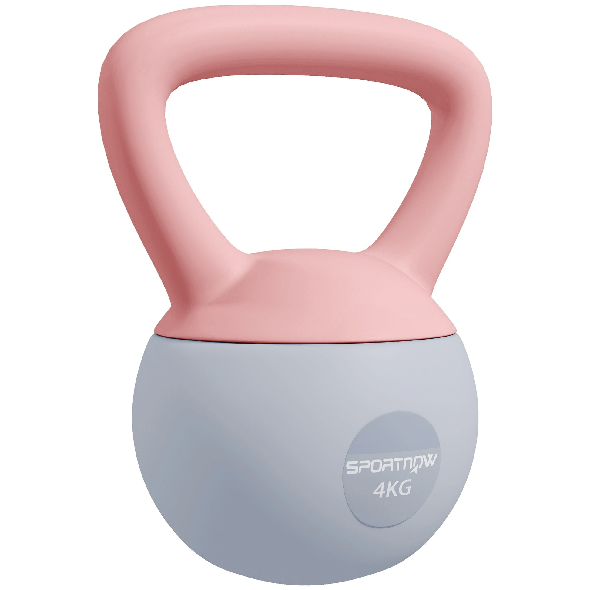 SPORTNOW Kettlebell 4 kg, Soft-Kettlebell mit Metallsandfüllung und rutschfestem Griff, für Bodybuilding-Training, Zuhause, Fitnessstudio, Altrosa und Hellgrau   Aosom