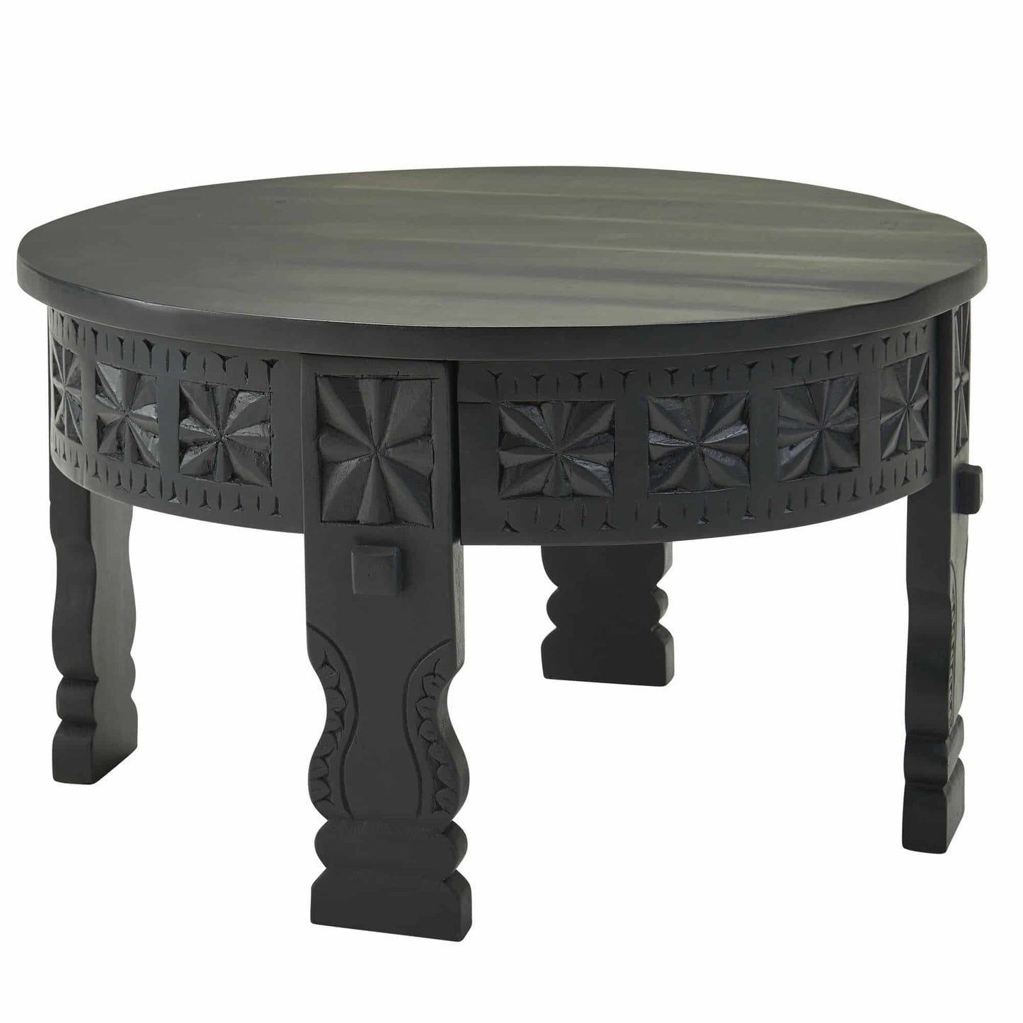 Design Couchtisch 60x36x60 cm Mango Massivholz Sofatisch Rund Schwarz