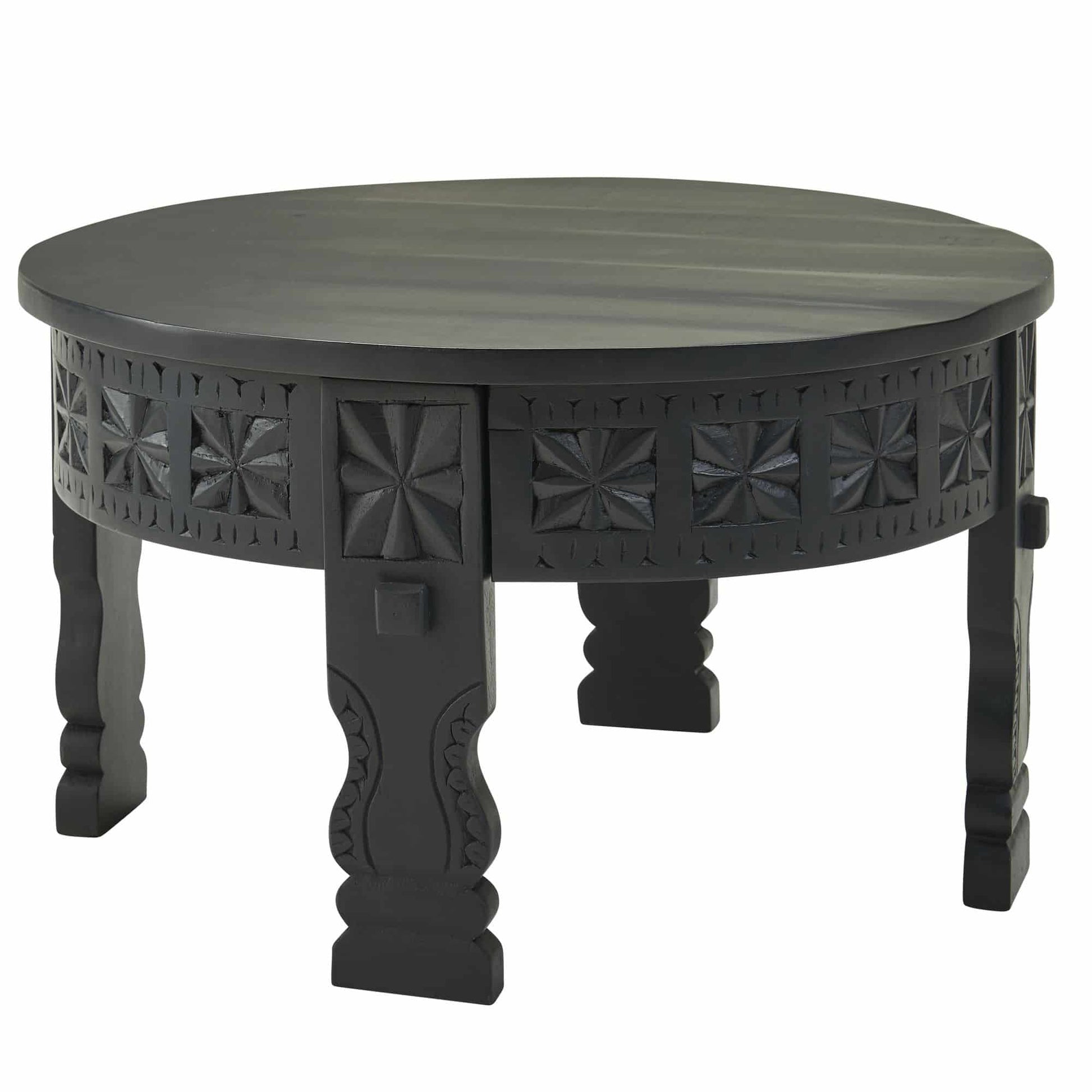 Design Couchtisch 60x36x60 cm Mango Massivholz Sofatisch Rund Schwarz