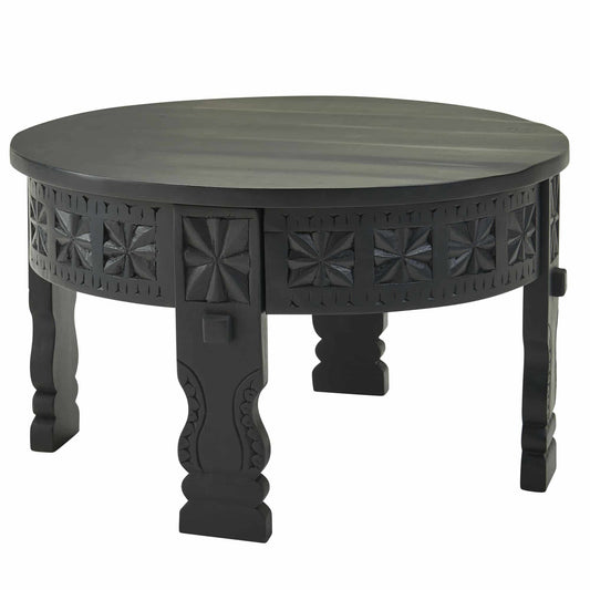 Design Couchtisch 60x36x60 cm Mango Massivholz Sofatisch Rund Schwarz