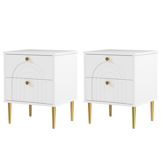HOMCOM 2er Set Nachttisch Nachttisch mit 2 Schubladen und Stahlbeinen, modernes Design, Beistelltische für Schlafzimmer, Wohnzimmer, 40 x 35 x 50 cm, weiß   Aosom