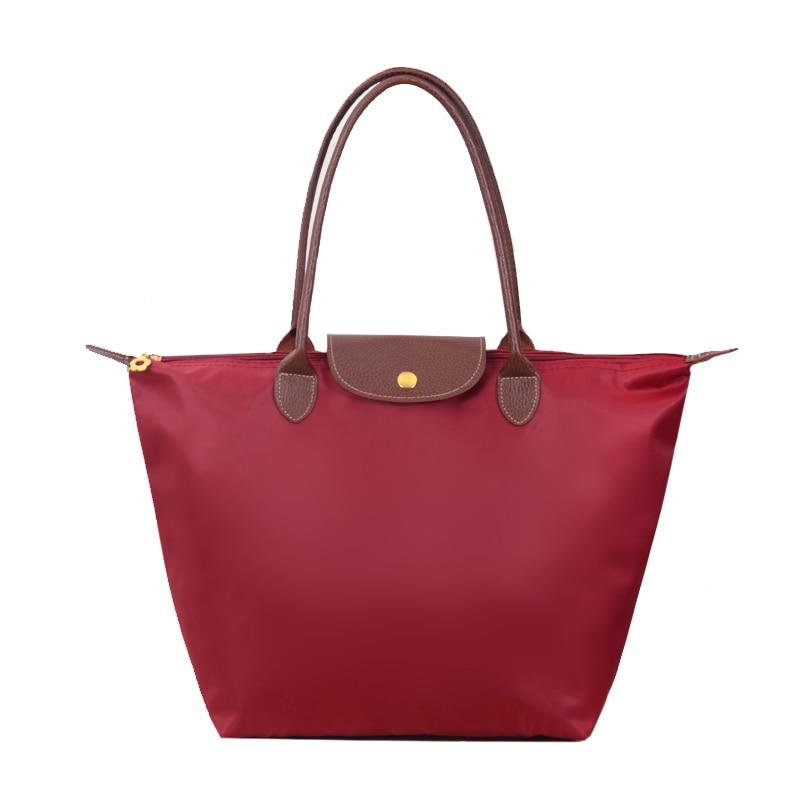 Neue Nylon Strand Tote Tasche Mode Frauen Handtasche Tote Oxford Schulter Taschen Weibliche Wasserdichte Knödel Falten Einkaufstasche 2024 M wein rot