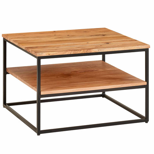 Couchtisch 60x60x41 cm Massivholz Metall Sofatisch Wohnzimmertisch Akazie