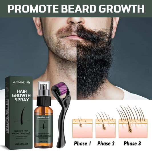 30ml Men Beard Growth Roller Set Beard Growth Kit Men's Beard Growth Essence Nourishing Enhancer Beard Oil Spray Beard Care