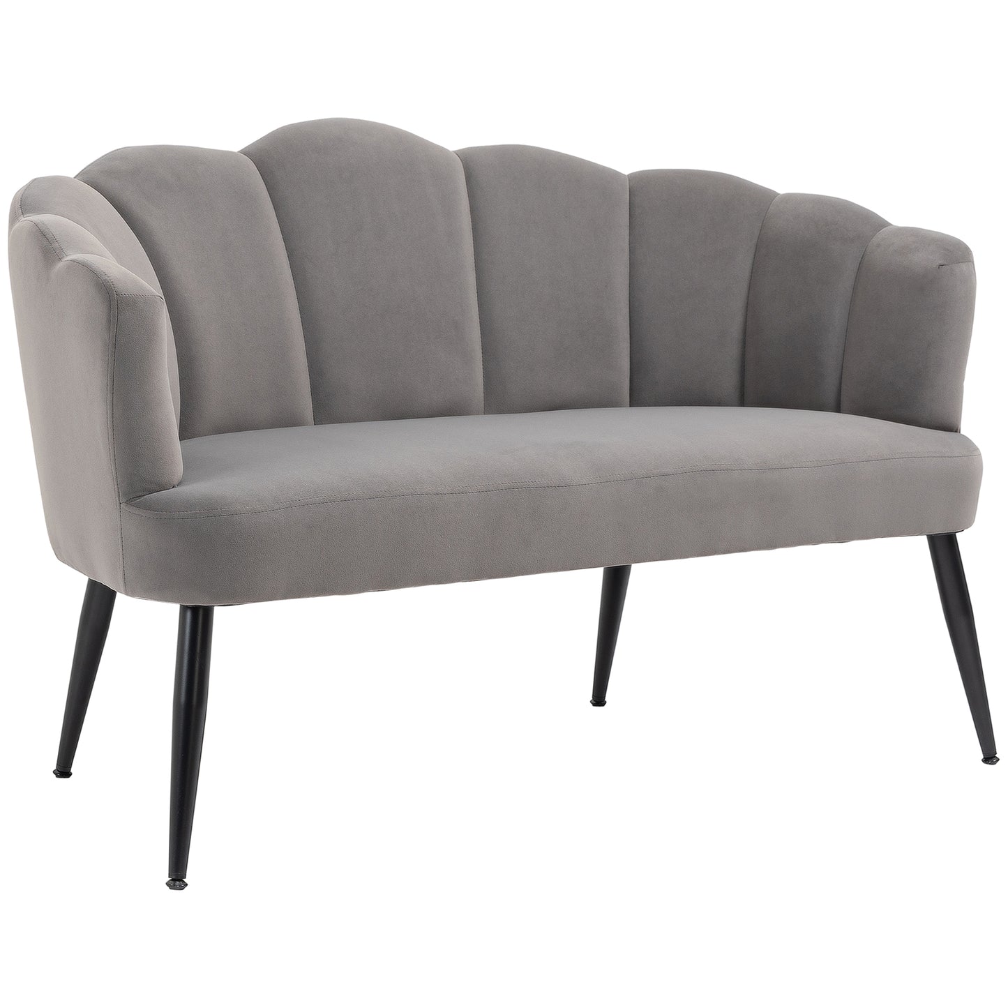 HOMCOM Sofa 2 Sitzer 132 cm Couch mit Armlehne, Muschelartige Rückenlehne, kleines Polstersofa Modernes Doppelsofa mit Samtoptik, Metallbeine für Wohnzimmer, Schlafzimmer Grau   Aosom