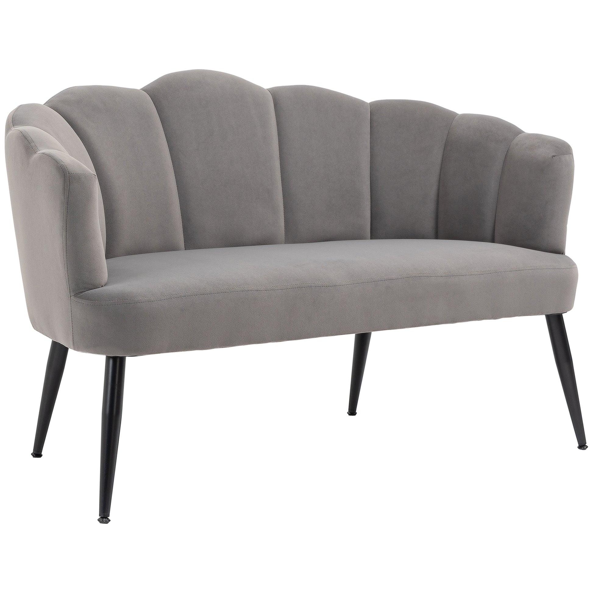 HOMCOM Sofa 2 Sitzer 132 cm Couch mit Armlehne, Muschelartige Rückenlehne, kleines Polstersofa Modernes Doppelsofa mit Samtoptik, Metallbeine für Wohnzimmer, Schlafzimmer Grau   Aosom