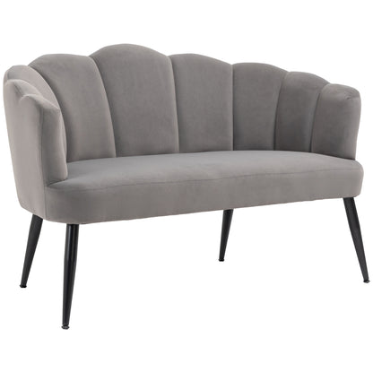 HOMCOM Sofa 2 Sitzer 132 cm Couch mit Armlehne, Muschelartige Rückenlehne, kleines Polstersofa Modernes Doppelsofa mit Samtoptik, Metallbeine für Wohnzimmer, Schlafzimmer Grau   Aosom