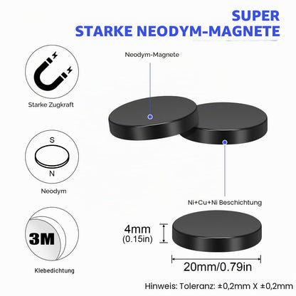 Wukong Schwarz Neodym Magnete Selbstklebend Extra Stark 20x3mm | 6 Stück, Mini Runde Magnete Heavy Duty für Magnettafel Whiteboard Kühlschrank