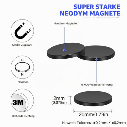 Wukong Schwarz Neodym Magnete Selbstklebend Extra Stark 20x3mm | 6 Stück, Mini Runde Magnete Heavy Duty für Magnettafel Whiteboard Kühlschrank