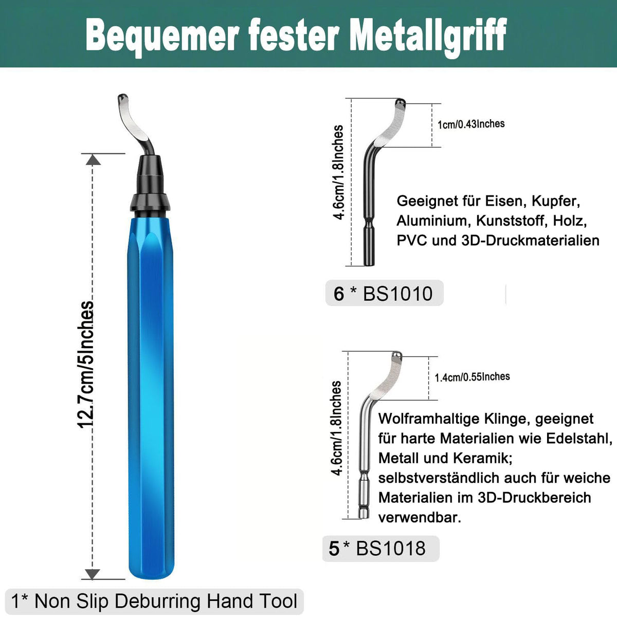 3D-Druck-Entgratifert-Satz Entgrater Werkzeug mit 11 Unterschiedlichen Klingen 5-Feilen-Set und Seitenschneider Metal Handle Hand Deburring Tools files