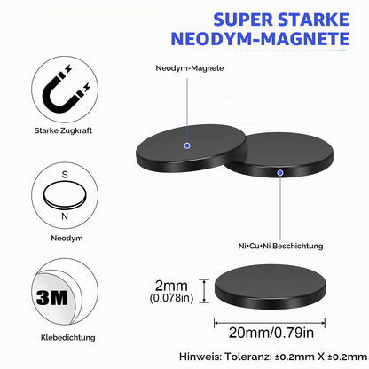 Wukong Schwarz Neodym Magnete Selbstklebend Extra Stark 20x3mm | 6 Stück, Mini Runde Magnete Heavy Duty für Magnettafel Whiteboard Kühlschrank