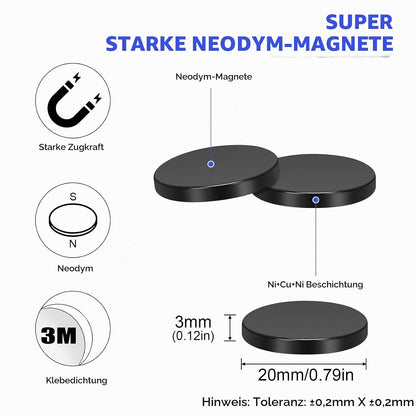 Wukong Schwarz Neodym Magnete Selbstklebend Extra Stark 20x3mm | 6 Stück, Mini Runde Magnete Heavy Duty für Magnettafel Whiteboard Kühlschrank