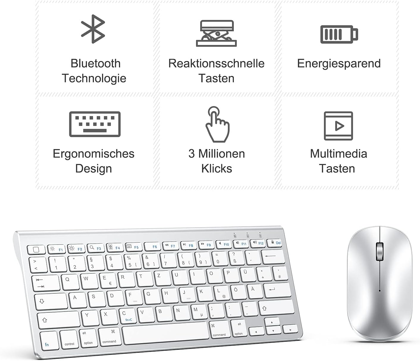 OMOTON Bluetooth - Tastatur, Maus & Ständer Set für alle iPads & Tablets