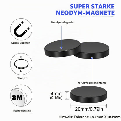 Wukong Schwarz Neodym Magnete Selbstklebend Extra Stark 20x3mm | 6 Stück, Mini Runde Magnete Heavy Duty für Magnettafel Whiteboard Kühlschrank