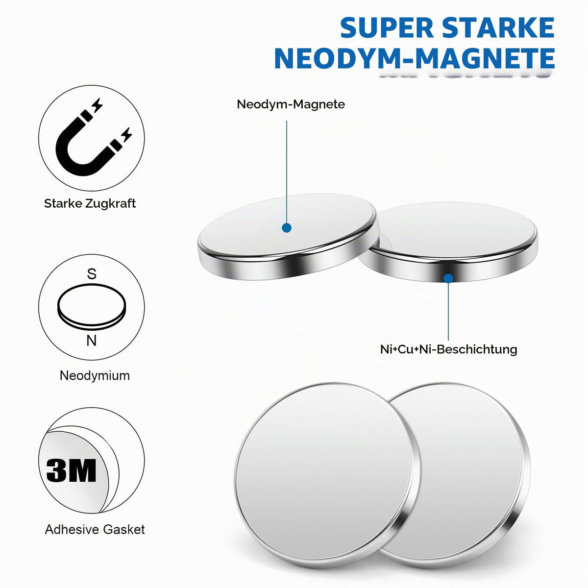 Wukong Schwarz Neodym Magnete Selbstklebend Extra Stark 20x3mm | 6 Stück, Mini Runde Magnete Heavy Duty für Magnettafel Whiteboard Kühlschrank