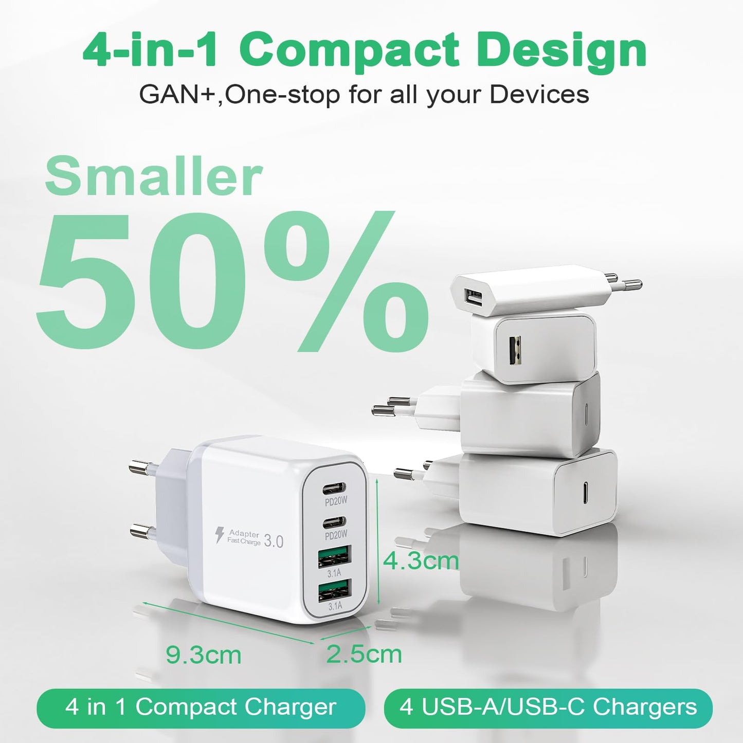 40W USB C Schnellladegerät - 2er-Pack - 4 Port