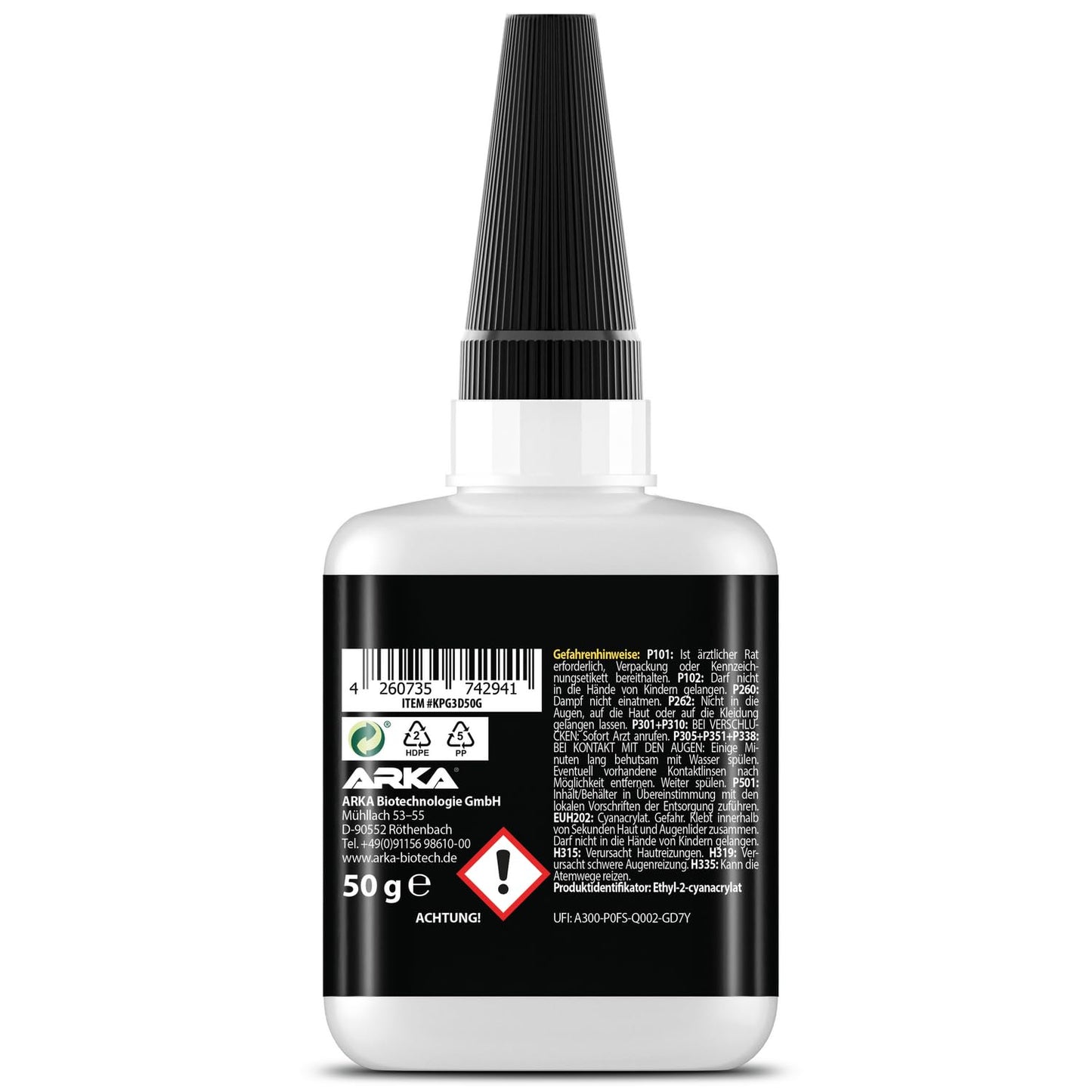 Sekundenkleber 3D Druck flüssig 50 g - Filament Kleber PLA ABS PETG TPU ASA | Allround, präzise dosierbar, transparent, wasserfest, hitzebeständig, Anti-Austrocknungsspitze, Modellbau, Drucker Zubehör