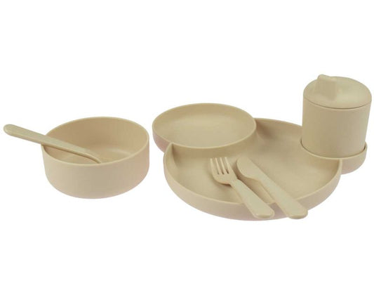 dantoy tiny BIOplastic Essgeschirr, sandfarben, 7-tlg. Geschenk-Set
