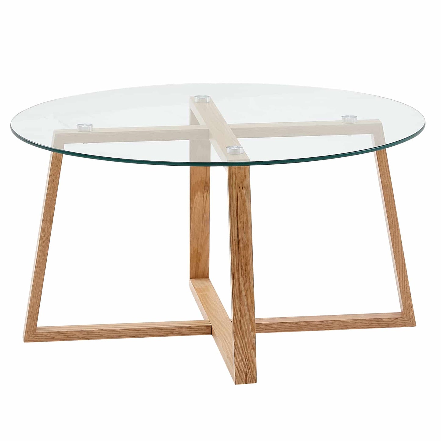 Couchtisch 78x78x41 cm Sofatisch Eiche Massivholz / Glas Rund