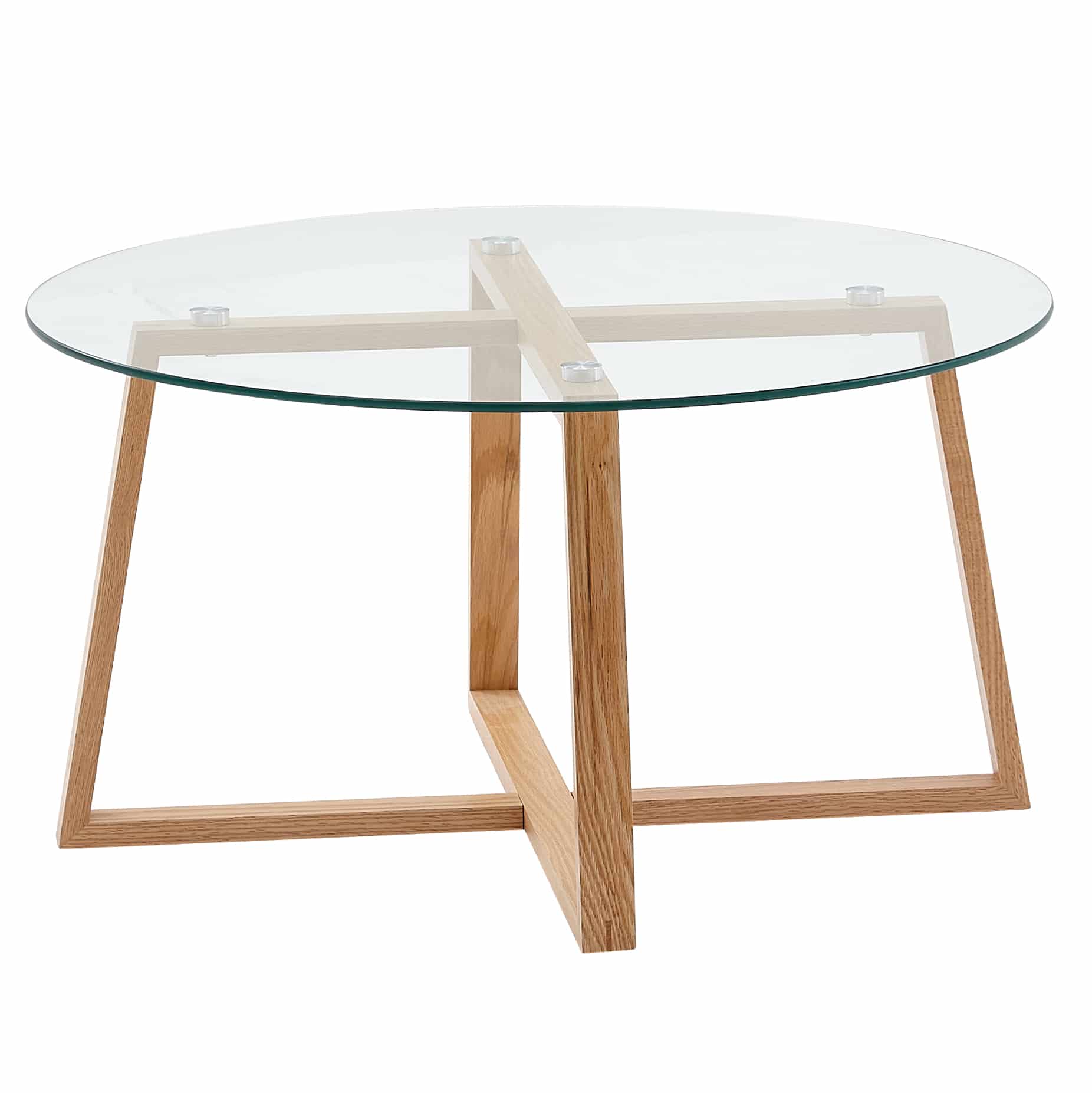 Couchtisch 78x78x41 cm Sofatisch Eiche Massivholz / Glas Rund