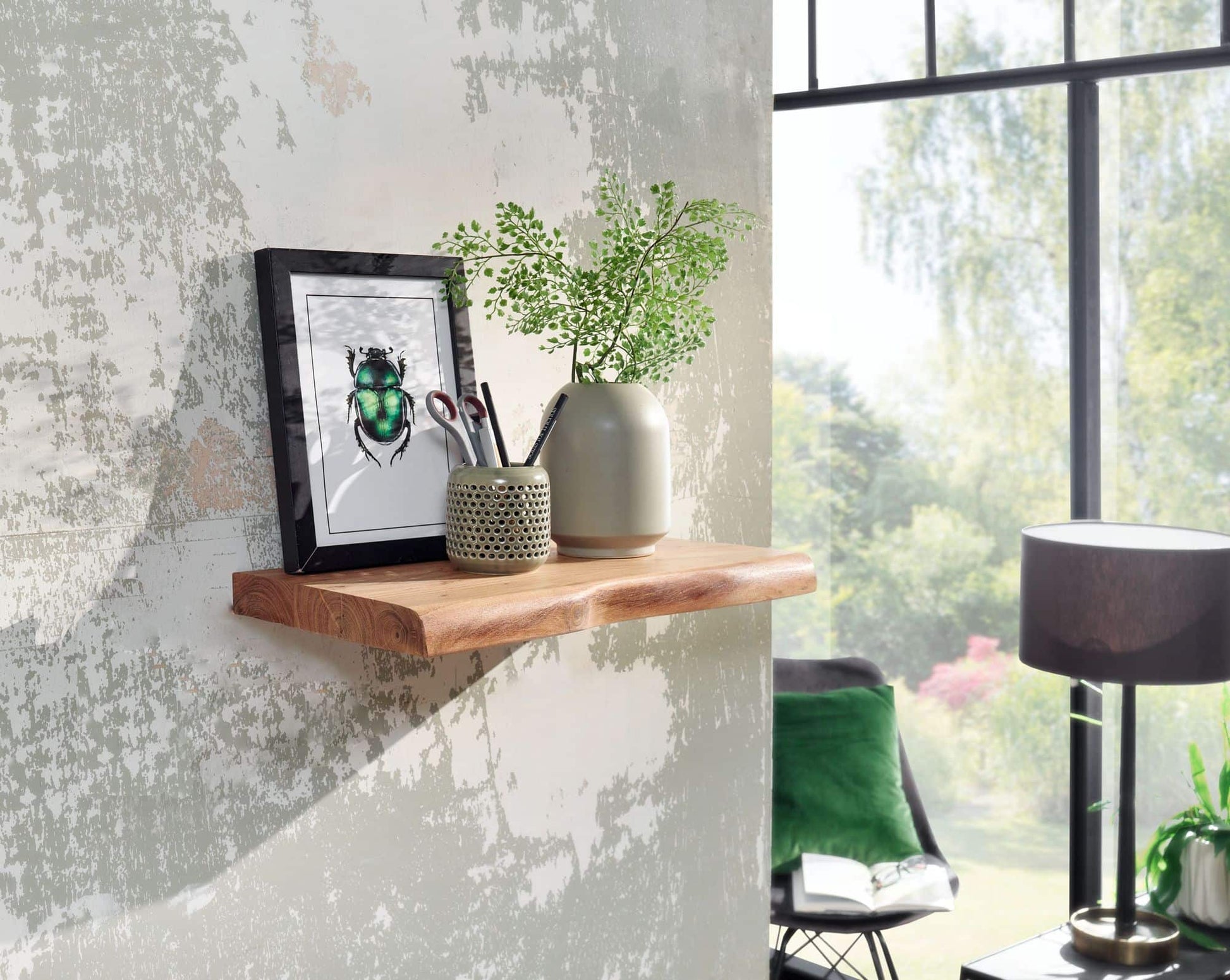 Wandregal mit Baumkante Akazie Massivholz 40 cm