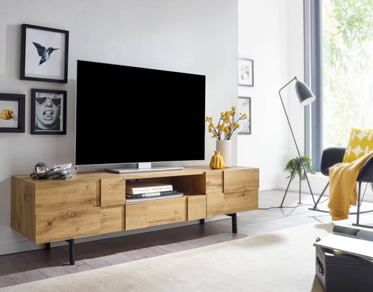 Lowboard Holz Eiche-Dekor 160x46x43 cm TV-Kommode mit zwei Türen