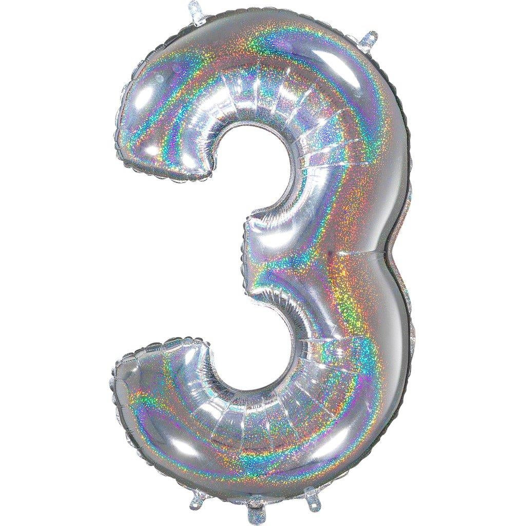 Zahlenballon Hologramm 3 (66 cm)