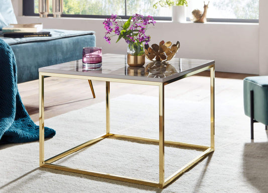 Couchtisch 60x60x45 cm mit Marmor Optik Weiß / Gold