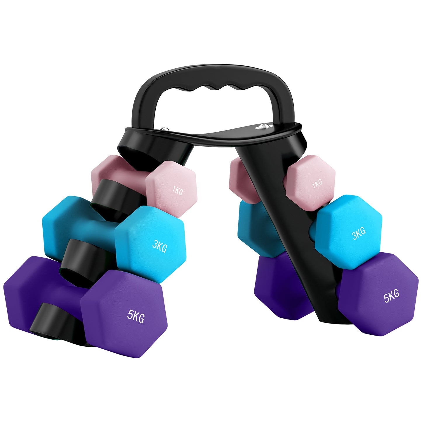 SPORTNOW Hanteln Set 6 Kurzhanteln mit Klappbarem Hantelständer, 2 x 1kg, 2 x 3kg, 2 x 5kg Hexagon-Hanteln, Kugelhantel für Fitness, Gymnastik, Zuhause   Aosom