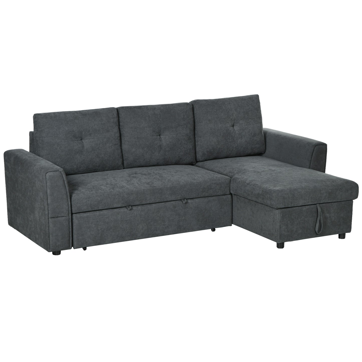 HOMCOM Schlafsofa Ecksofa mit Bettfunktion, 3 Sitzer Couch mit Stauraum, Chaiselongue, Leinenoptik Polstersofa für Wohnzimmer, Dunkelgrau   Aosom