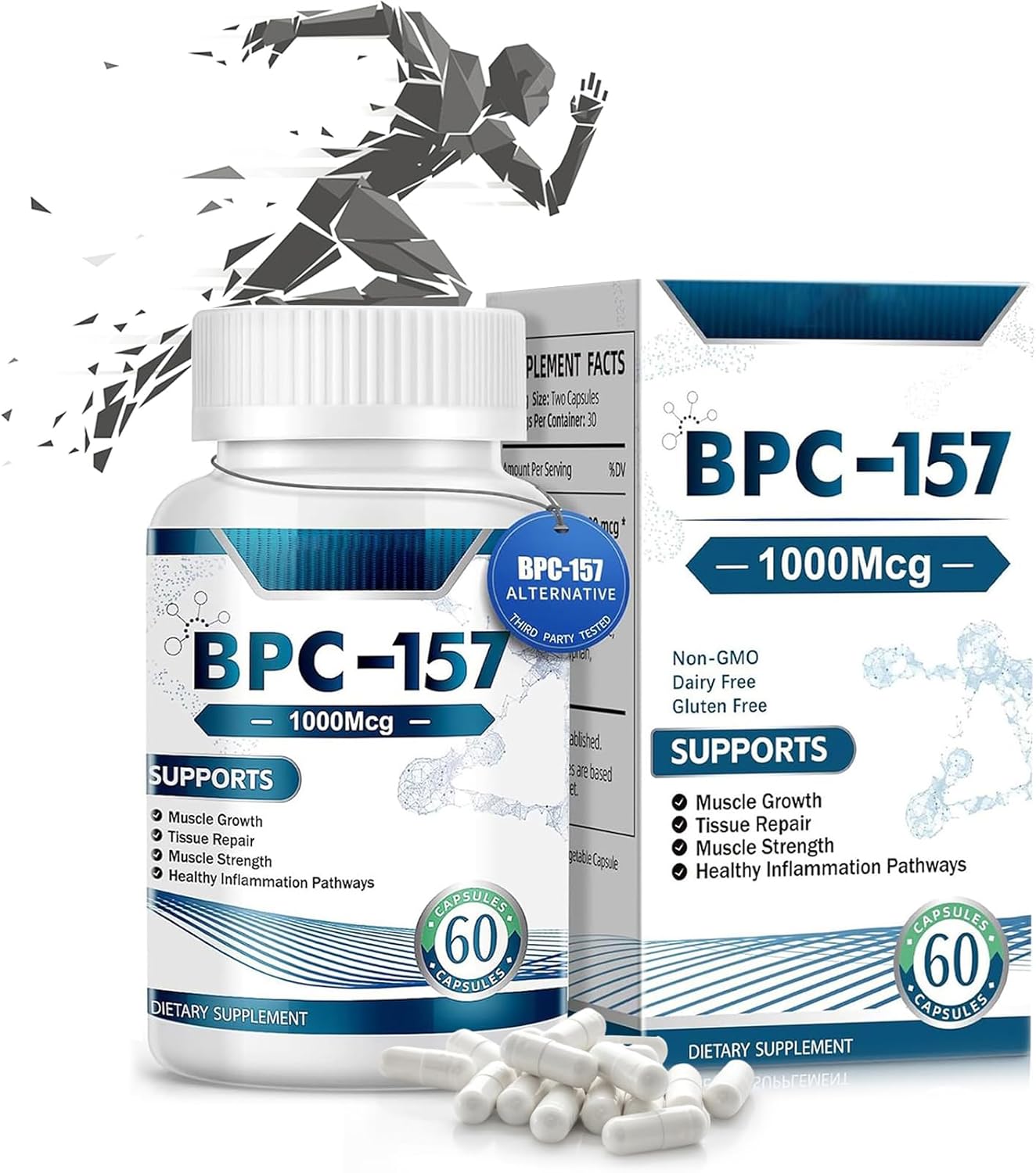BPC-157 Peptide Capsules, BPC-157 Pro 1000mcg, New Protective Compound 157, Boost Muscle Recovery & Tissue Repair 60 Capsules (1bottle)
