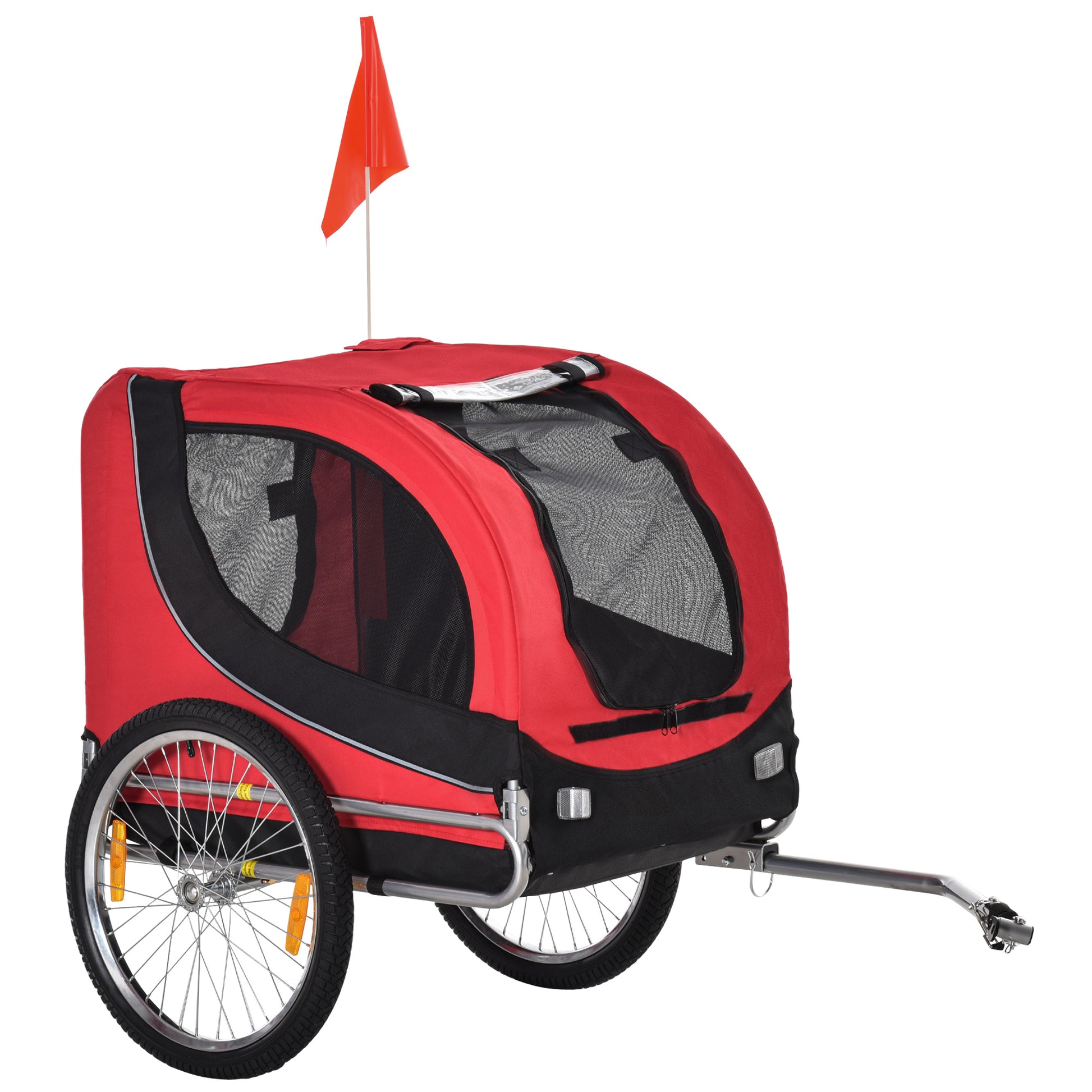 PawHut Hundeanhänger Fahrradanhänger Hundetransporter Hunde Fahrrad Anhänger Rot+Schwarz 130 x 73 x 90 cm   Aosom
