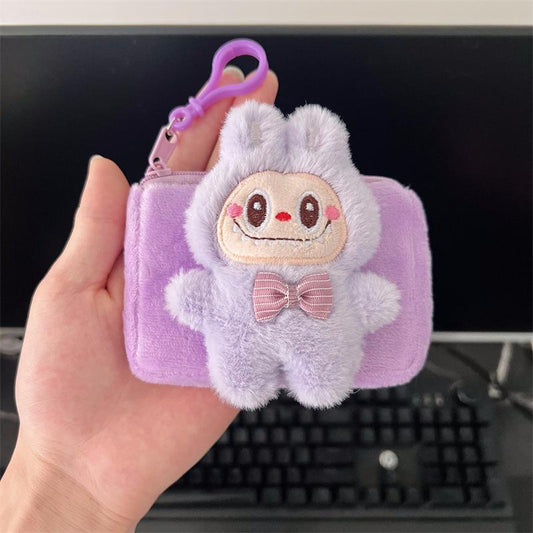 Cartoon Labubu Hase Wechselgeldbörse Kartenetui Niedlich mit Schlüsselanhänger Hängebeutel Mini Kleine Tasche Tragbar Handgepäck violett