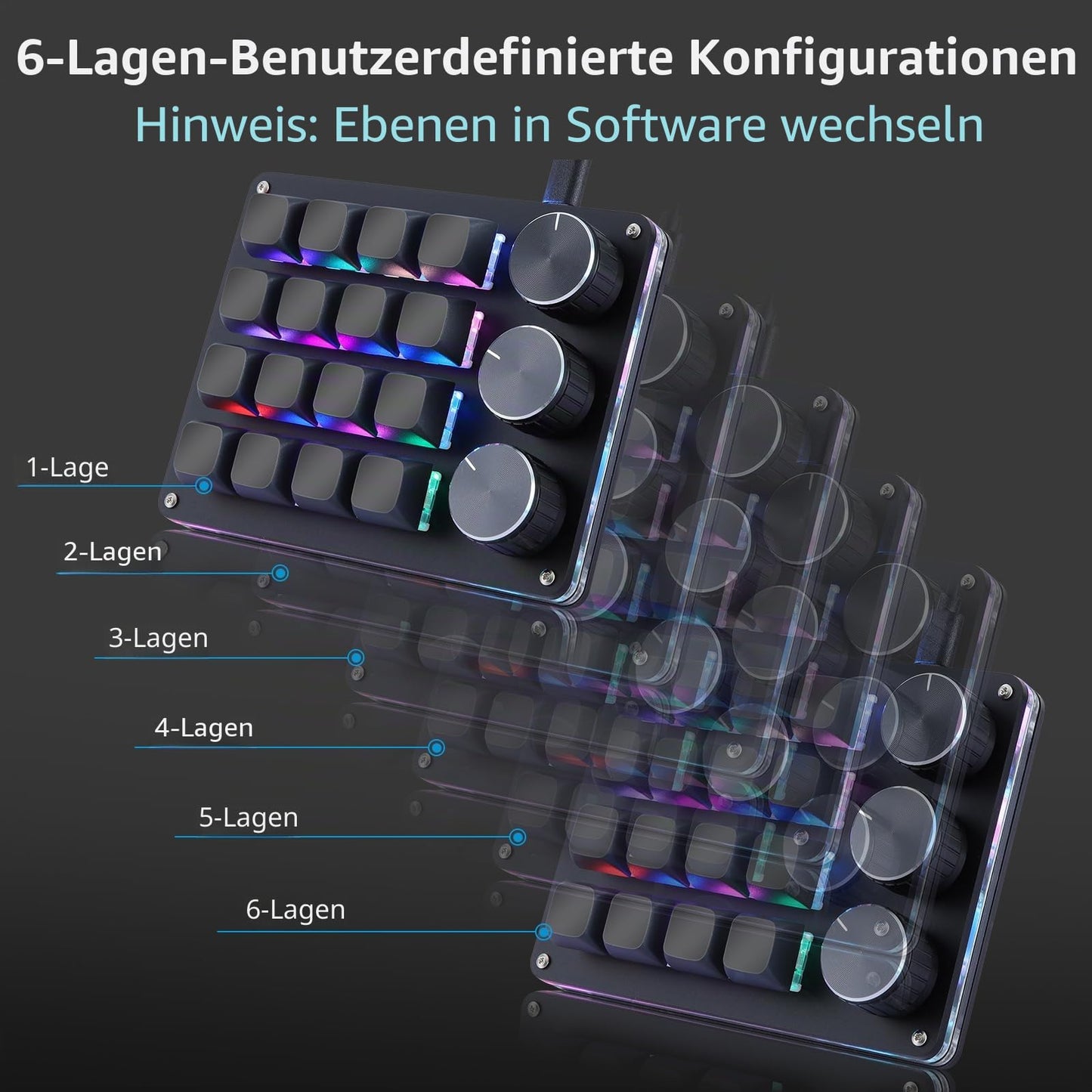 Koolertron 4 Tasten Programmierbare Tastatur Tragbar Mini mit Drehknopf