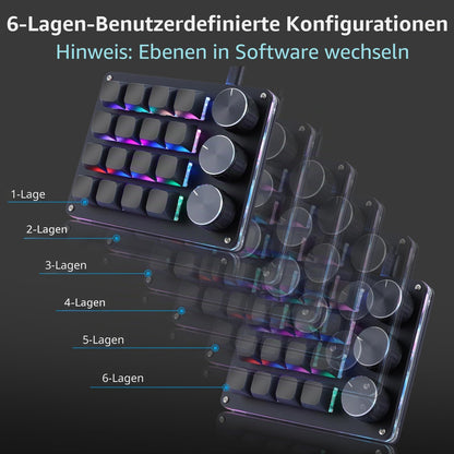 Koolertron 4 Tasten Programmierbare Tastatur Tragbar Mini mit Drehknopf