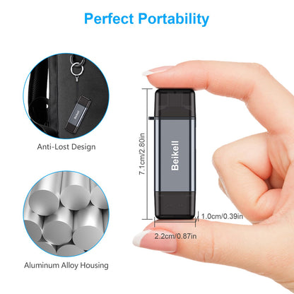 Beikell SD Kartenleser, Dual Stecker USB 3.0/USB C Kartenlesegerät Highspeed OTG Adapter, für SD/MMC/Micro SD/TF/SDXC/SDHC/Micro SDHC/Micro SDXC, Kompatibel mit Android/Windows/Mac OS usw.