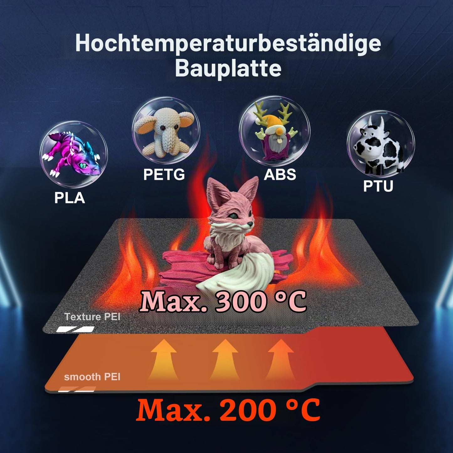 IdeaFormer Doppelseitig Schwarz Texturiert PEI Federstahl-Druckplatte alle Größen