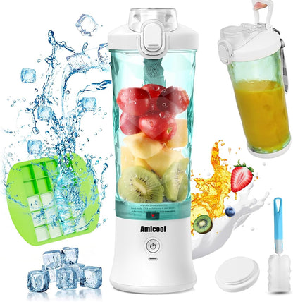 Mixer Smoothie Maker To Go, Mini Standmixer Tragbar mit 6-Klingen Edelstahl, Enstafter mit Reisedeckel, USB Portable Blender Elektrisch 600ml Bottle, Mixer Shaker Slushy Maker Wasserdichter