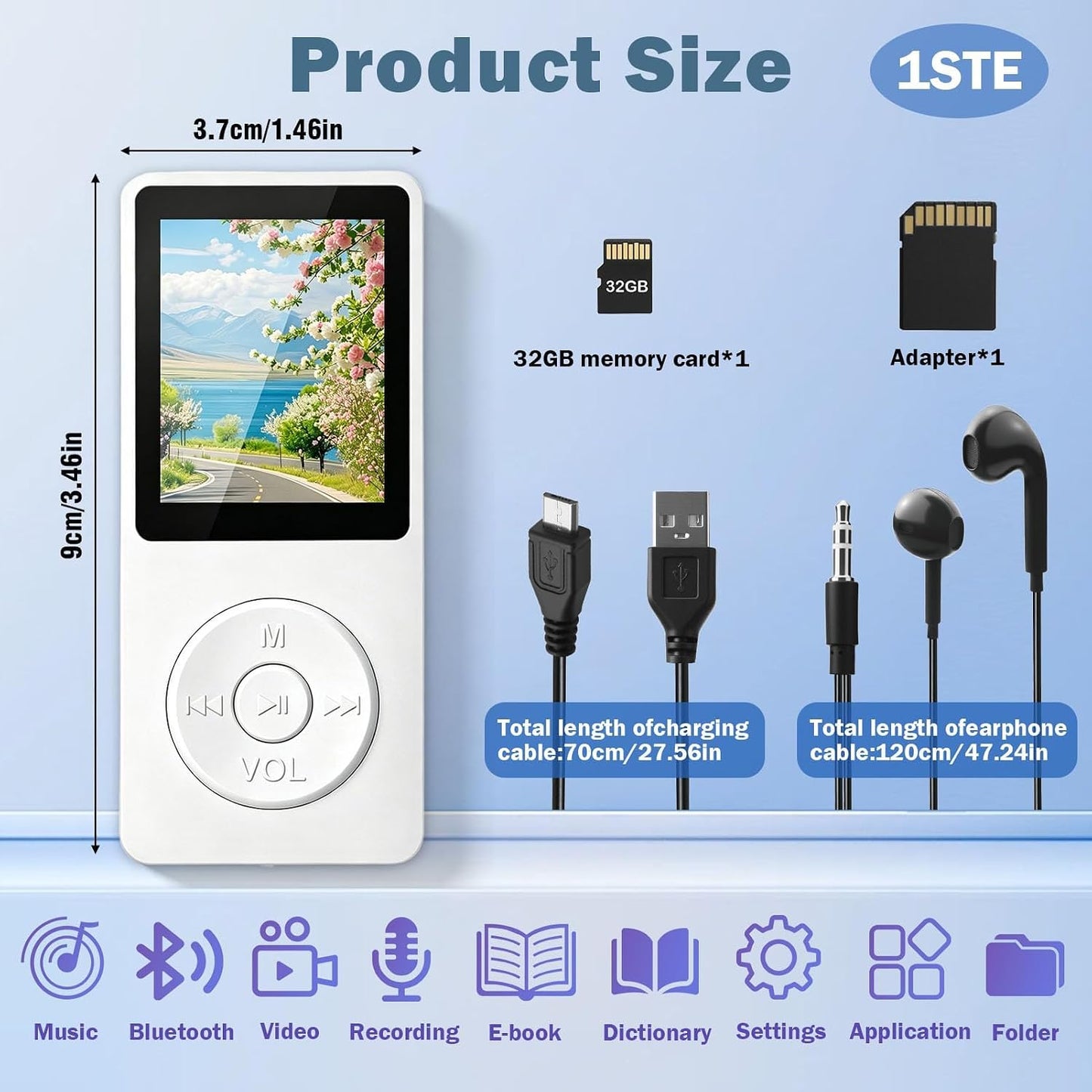 32GB MP3 Player - Bluetooth 5.3 mit 1.8" TFT Farbbildschirm