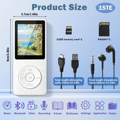 32GB MP3 Player - Bluetooth 5.3 mit 1.8" TFT Farbbildschirm