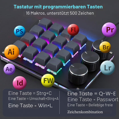 Koolertron 4 Tasten Programmierbare Tastatur Tragbar Mini mit Drehknopf