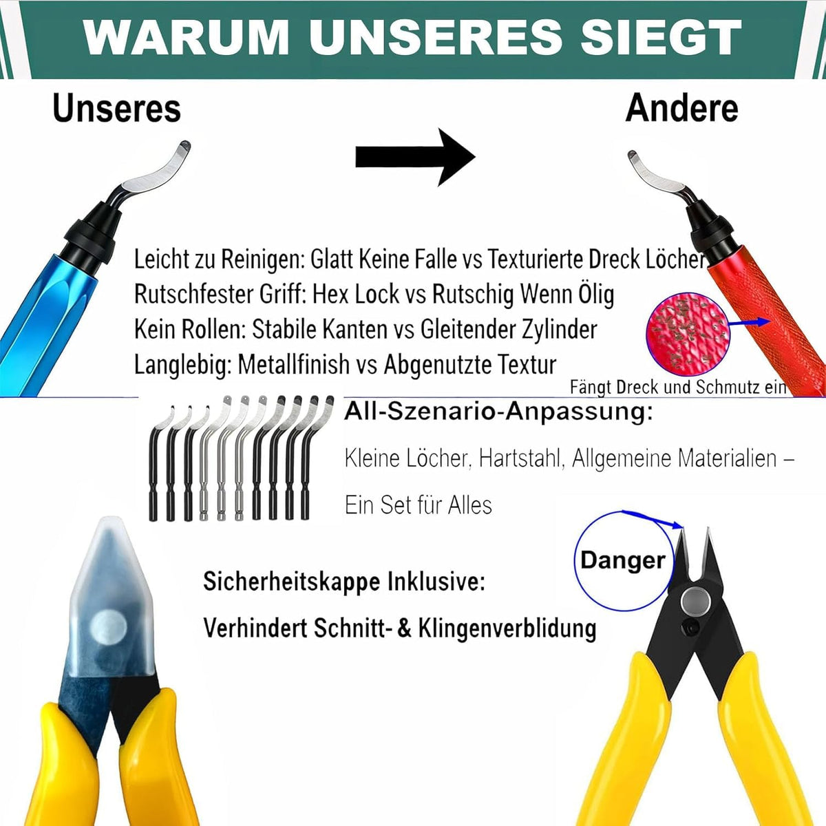 3D-Druck-Entgratifert-Satz Entgrater Werkzeug mit 11 Unterschiedlichen Klingen 5-Feilen-Set und Seitenschneider Metal Handle Hand Deburring Tools files