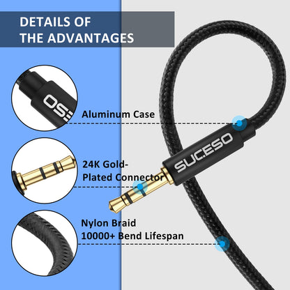 Klinke Audio Verlängerungskabel Aux Kabel Nylon 3.5mm Stereo