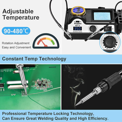 Lötstation, Preciva 60W Lötkolben mit 2 helfenden Hände Displayanzeige, Temperatur einstellbar 90~480°C, Standby-Modus Lötset für Hobbylöten
