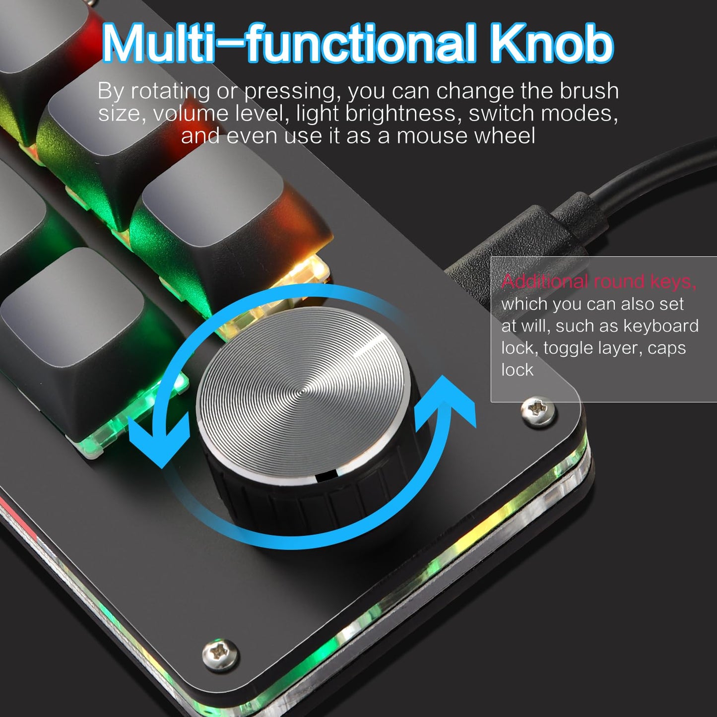 Koolertron 4 Tasten Programmierbare Tastatur Tragbar Mini mit Drehknopf