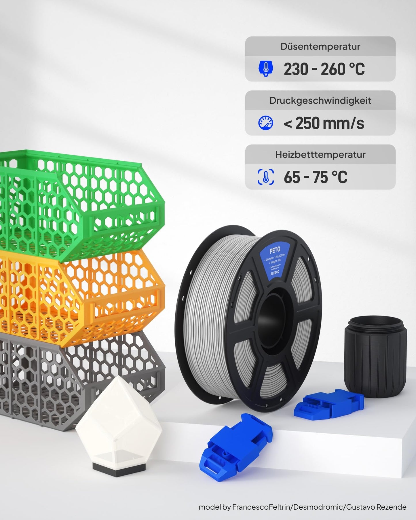 ELEGOO PETG Filament 1,75 mm Grau 1 KG